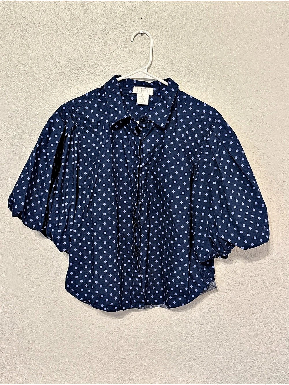 LIFE Polka Dot Puff Sleeve Blouse in Blue & White Size XL